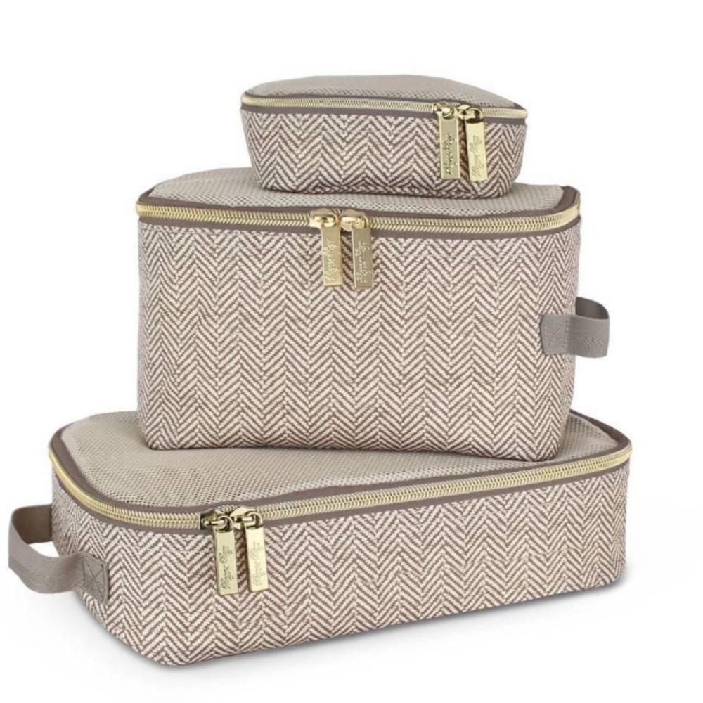 NWT Itsy Ritzy Neutral Herringbone Travel Packing Cubes Set - 3 Piece